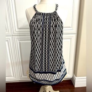 Max Studio Women's Size Large Black + White Print Halter Blouse Scoop Neck Flowy